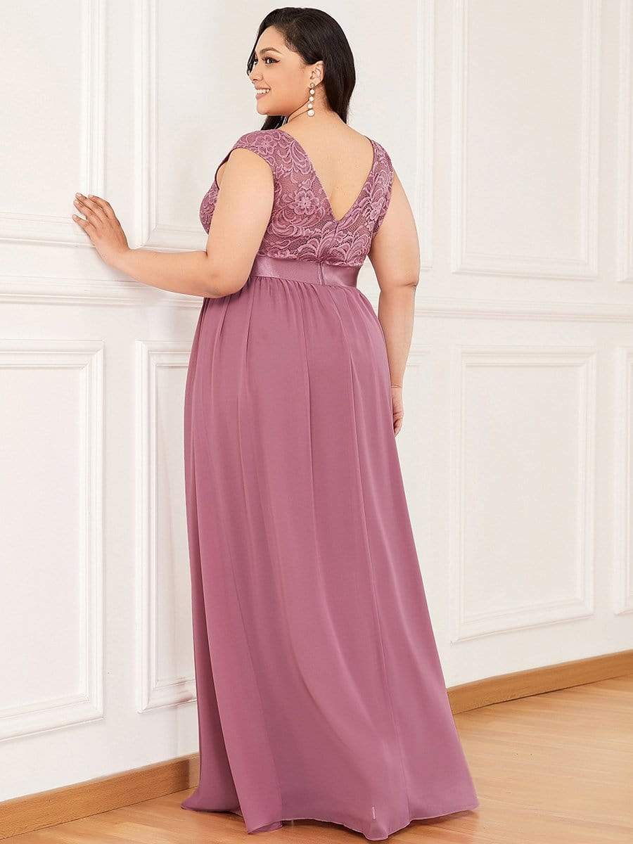 Classic Round Neck V Back Lace Bodice Bridesmaid Dress #color_Purple Orchid