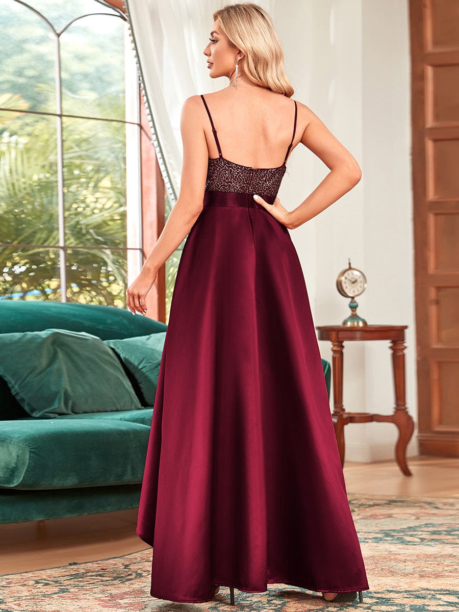 Sexy Backless Sparkly Prom Dresses for Women with Irregular Hem #color_Burgundy
