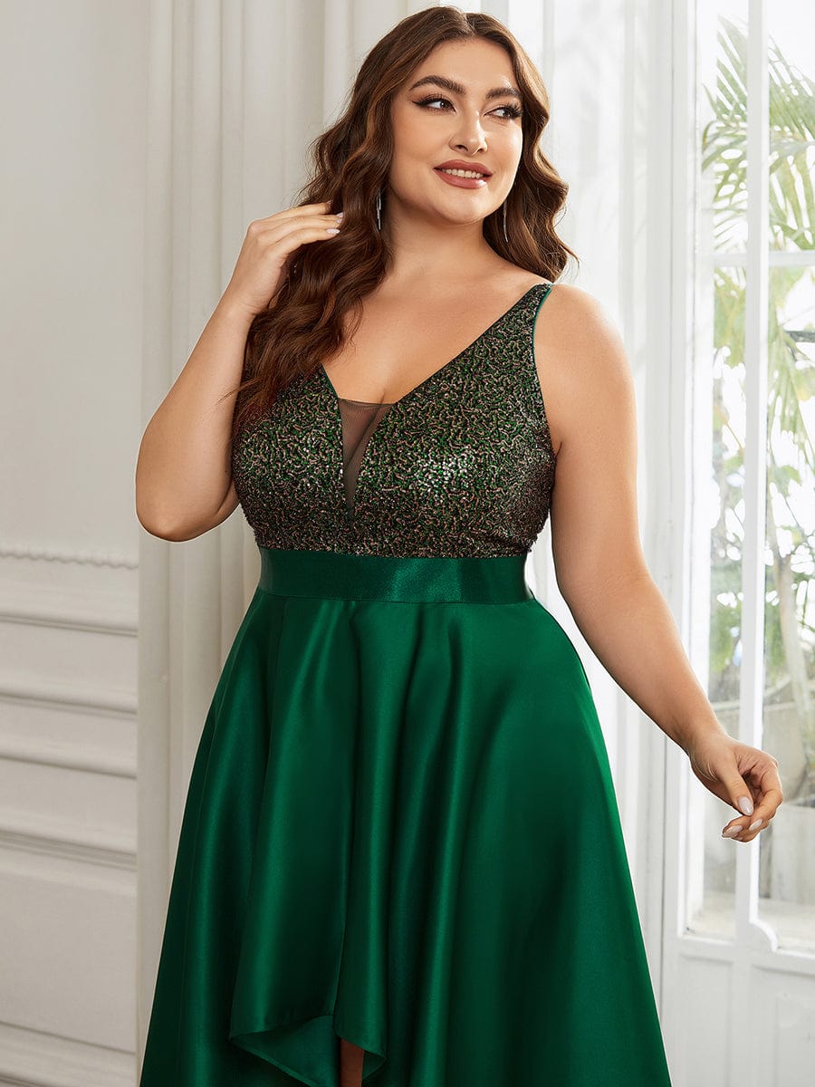 Sparkly Plus Size Prom Dresses for Women with Irregular Hem #color_Dark Green