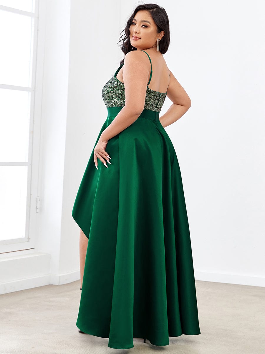 Sexy Backless Sparkly Prom Dresses for Women with Irregular Hem #color_Dark Green