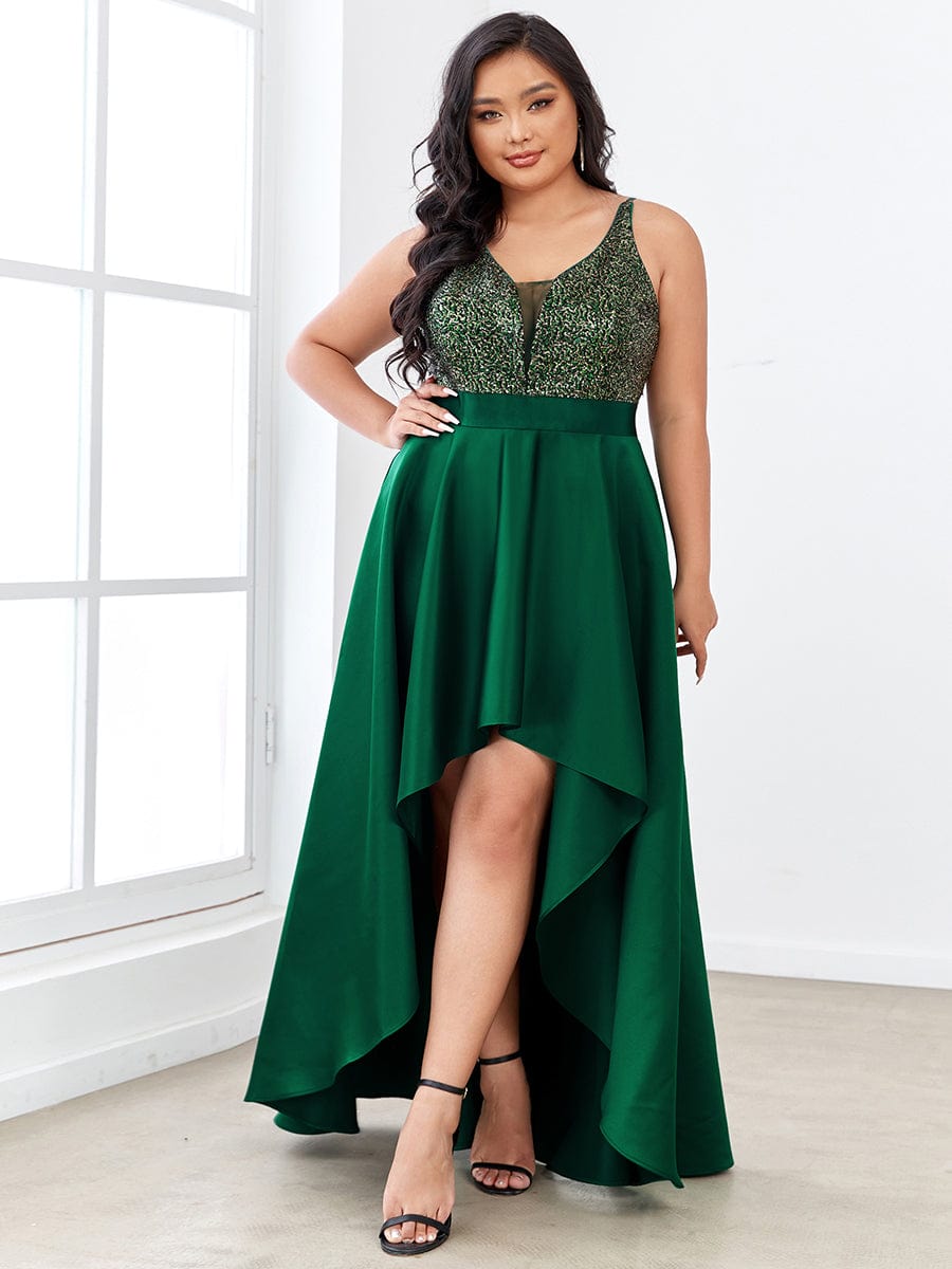 Sexy Backless Sparkly Prom Dresses for Women with Irregular Hem #color_Dark Green