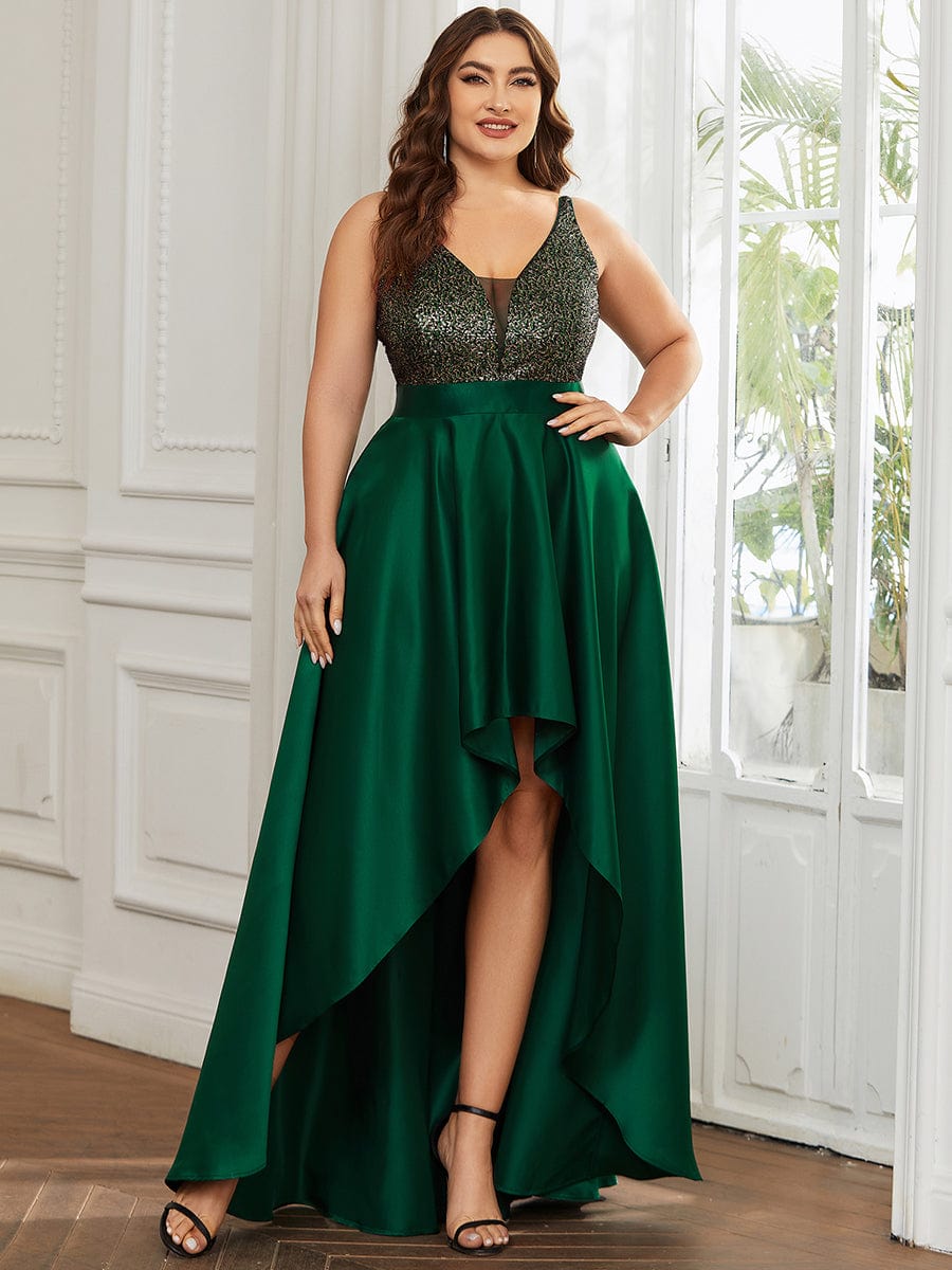 Sparkly Plus Size Prom Dresses for Women with Irregular Hem #color_Dark Green