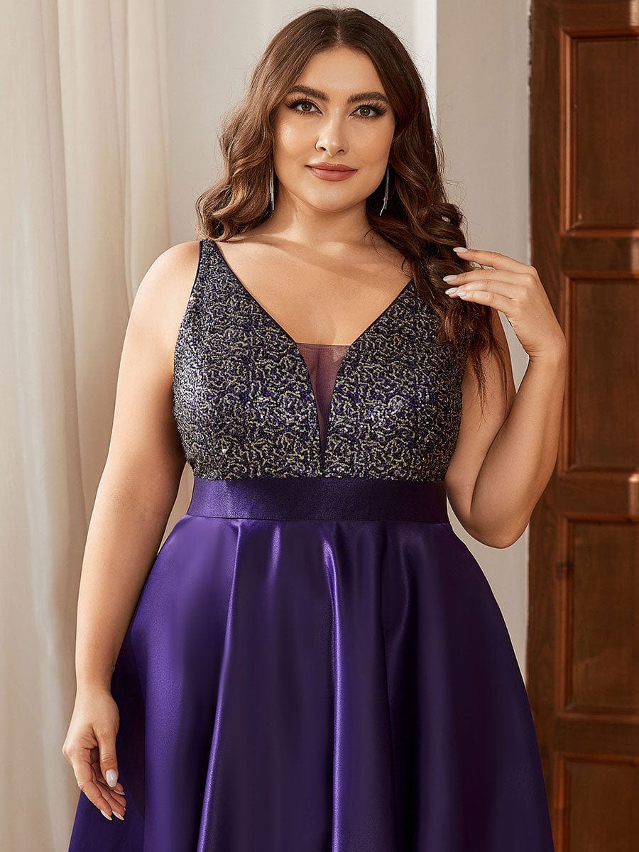 Sparkly Plus Size Prom Dresses for Women with Irregular Hem #color_Dark Purple