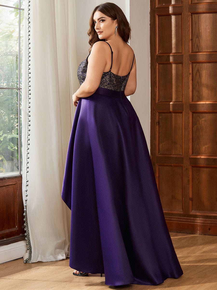Sparkly Plus Size Prom Dresses for Women with Irregular Hem #color_Dark Purple