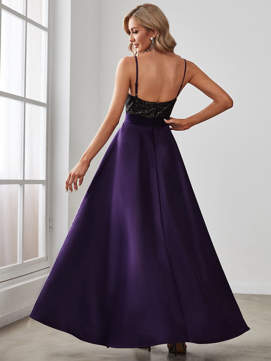 Sexy Backless Sparkly Prom Dresses for Women with Irregular Hem #color_Dark Purple