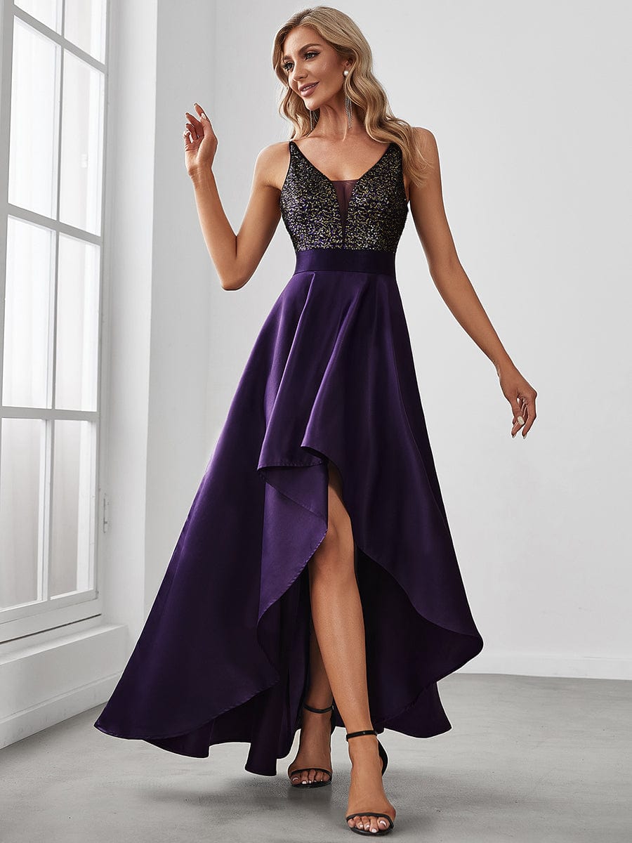 Sexy Backless Sparkly Prom Dresses for Women with Irregular Hem #color_Dark Purple