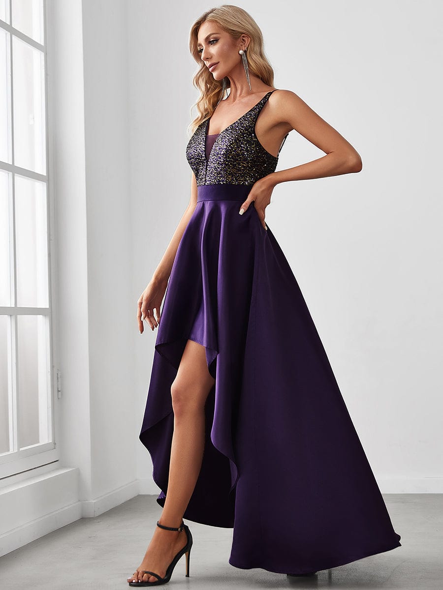 Sexy Backless Sparkly Prom Dresses for Women with Irregular Hem #color_Dark Purple