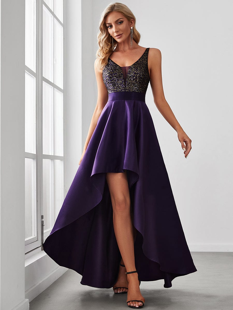 Custom Size Sexy Backless Sparkly Prom Dresses for Women with Irregular Hem #color_Dark Purple