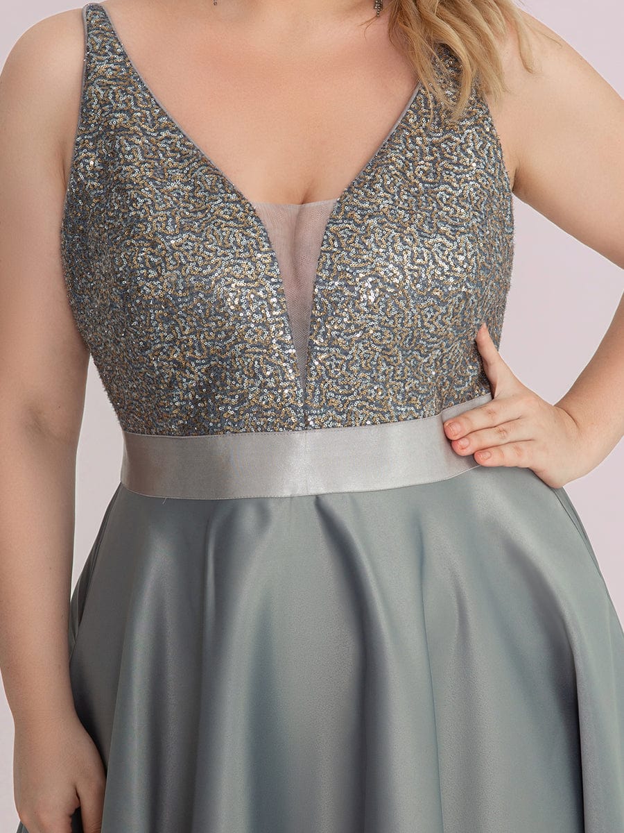 Sexy Backless Sparkly Prom Dresses for Women with Irregular Hem #color_Grey