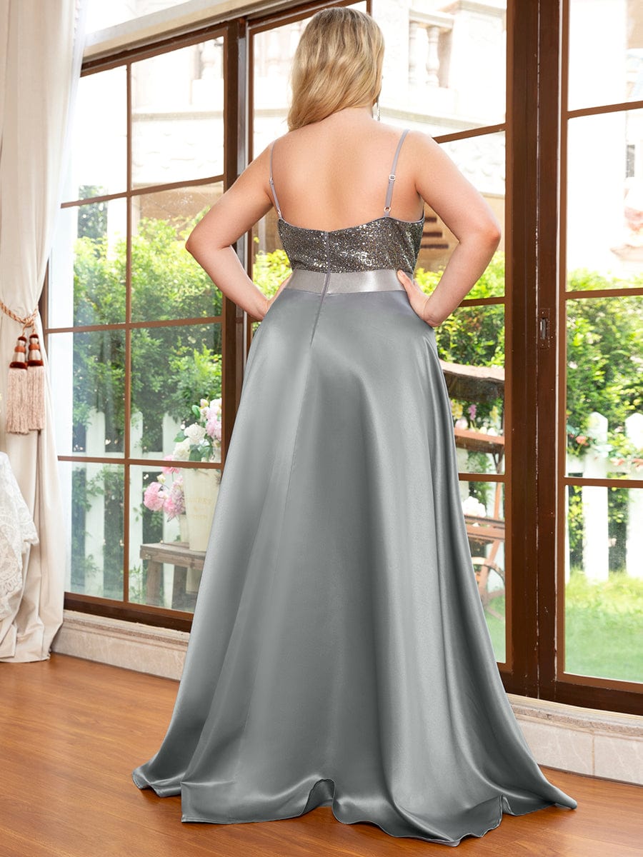 Sexy Backless Sparkly Prom Dresses for Women with Irregular Hem #color_Grey