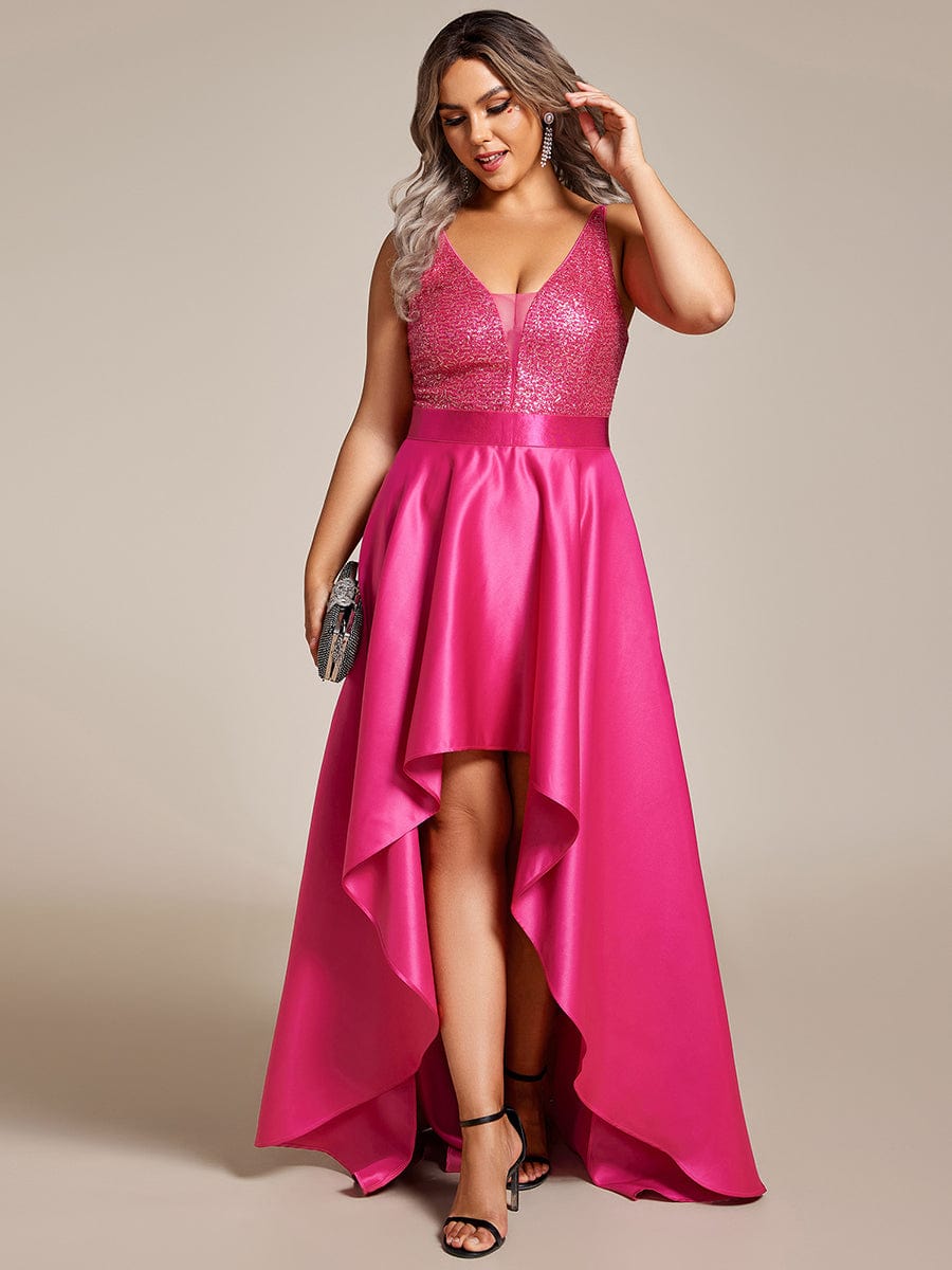 Sparkly Plus Size Prom Dresses for Women with Irregular Hem #color_Hot Pink