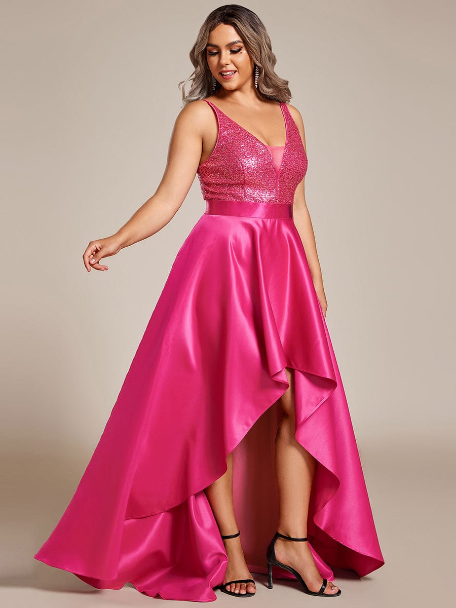 Sparkly Plus Size Prom Dresses for Women with Irregular Hem #color_Hot Pink