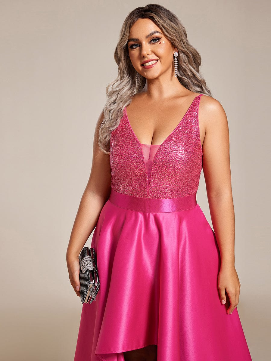 Sexy Backless Sparkly Prom Dresses for Women with Irregular Hem #color_Hot Pink