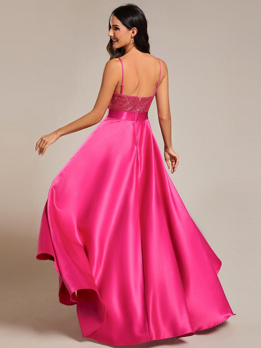 Sexy Backless Sparkly Prom Dresses for Women with Irregular Hem #color_Hot Pink