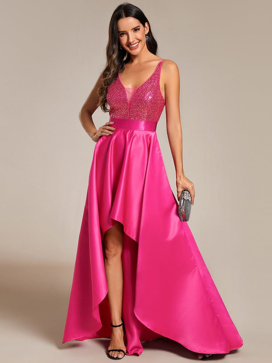 Sexy Backless Sparkly Prom Dresses for Women with Irregular Hem #color_Hot Pink