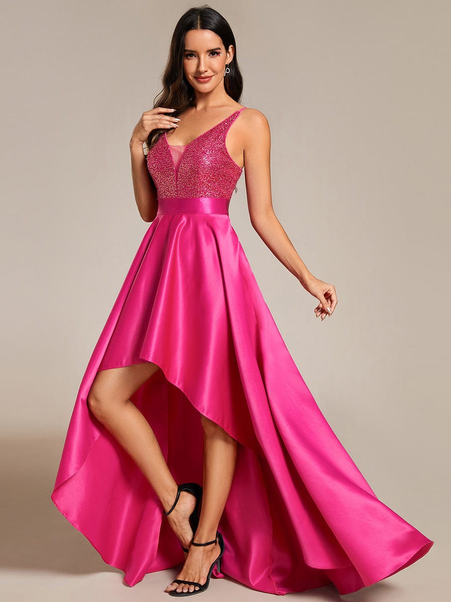 Sexy Backless Sparkly Prom Dresses for Women with Irregular Hem #color_Hot Pink