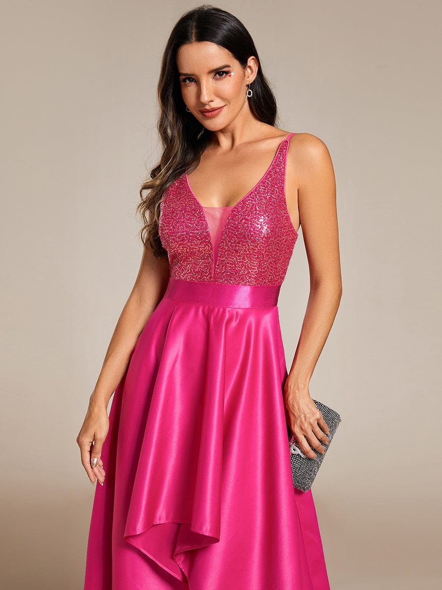 Sexy Backless Sparkly Prom Dresses for Women with Irregular Hem #color_Hot Pink