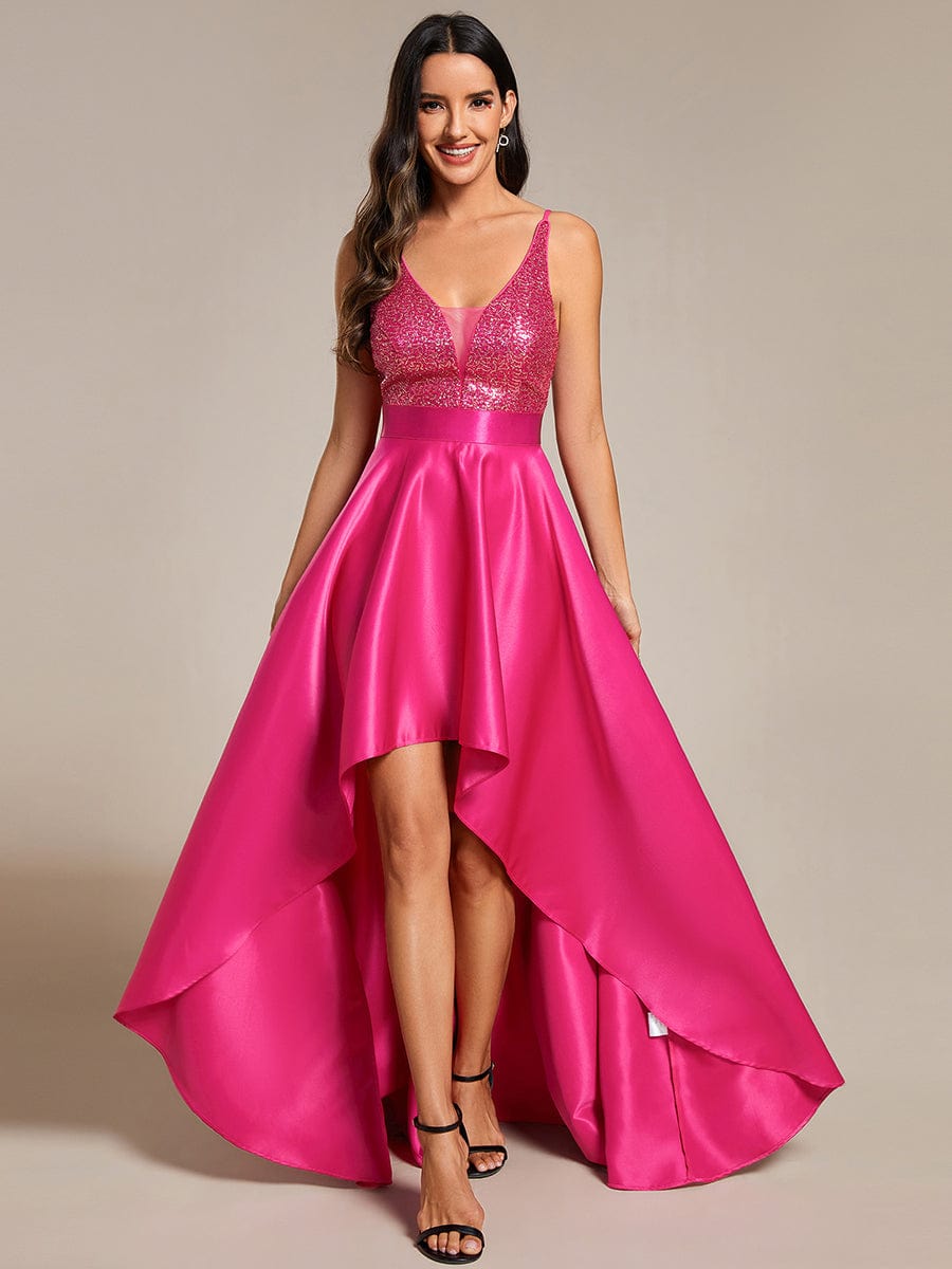 Sexy Backless Sparkly Prom Dresses for Women with Irregular Hem #color_Hot Pink