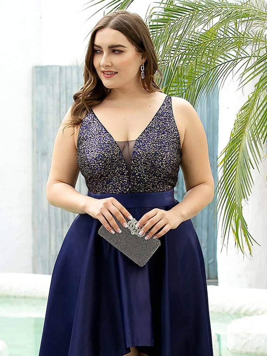 Sparkly Plus Size Prom Dresses for Women with Irregular Hem #color_Navy Blue