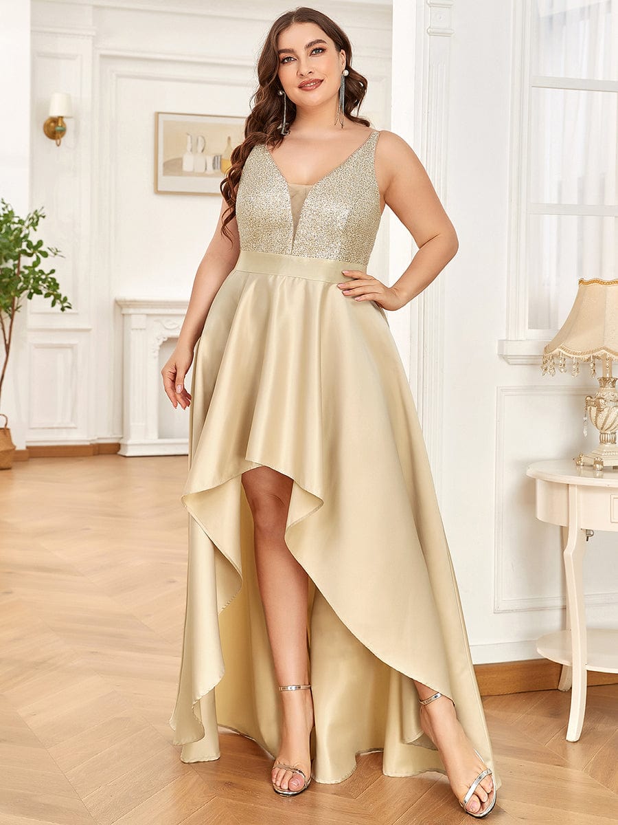 Sparkly Plus Size Prom Dresses for Women with Irregular Hem #color_Rose Gold