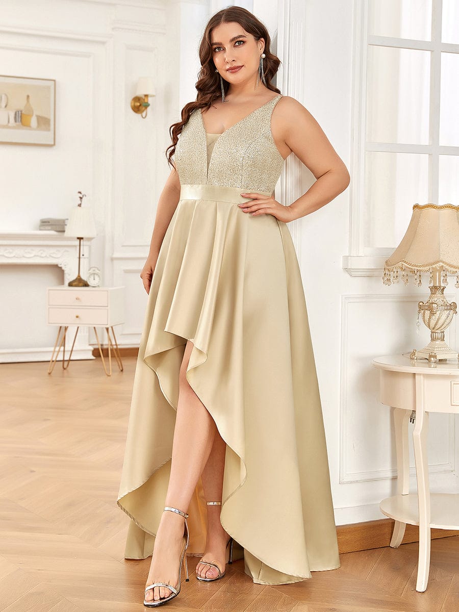 Sparkly Plus Size Prom Dresses for Women with Irregular Hem #color_Rose Gold