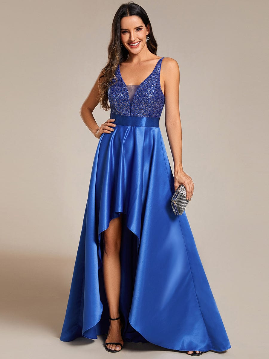 Sexy Backless Sparkly Prom Dresses for Women with Irregular Hem #color_Sapphire Blue