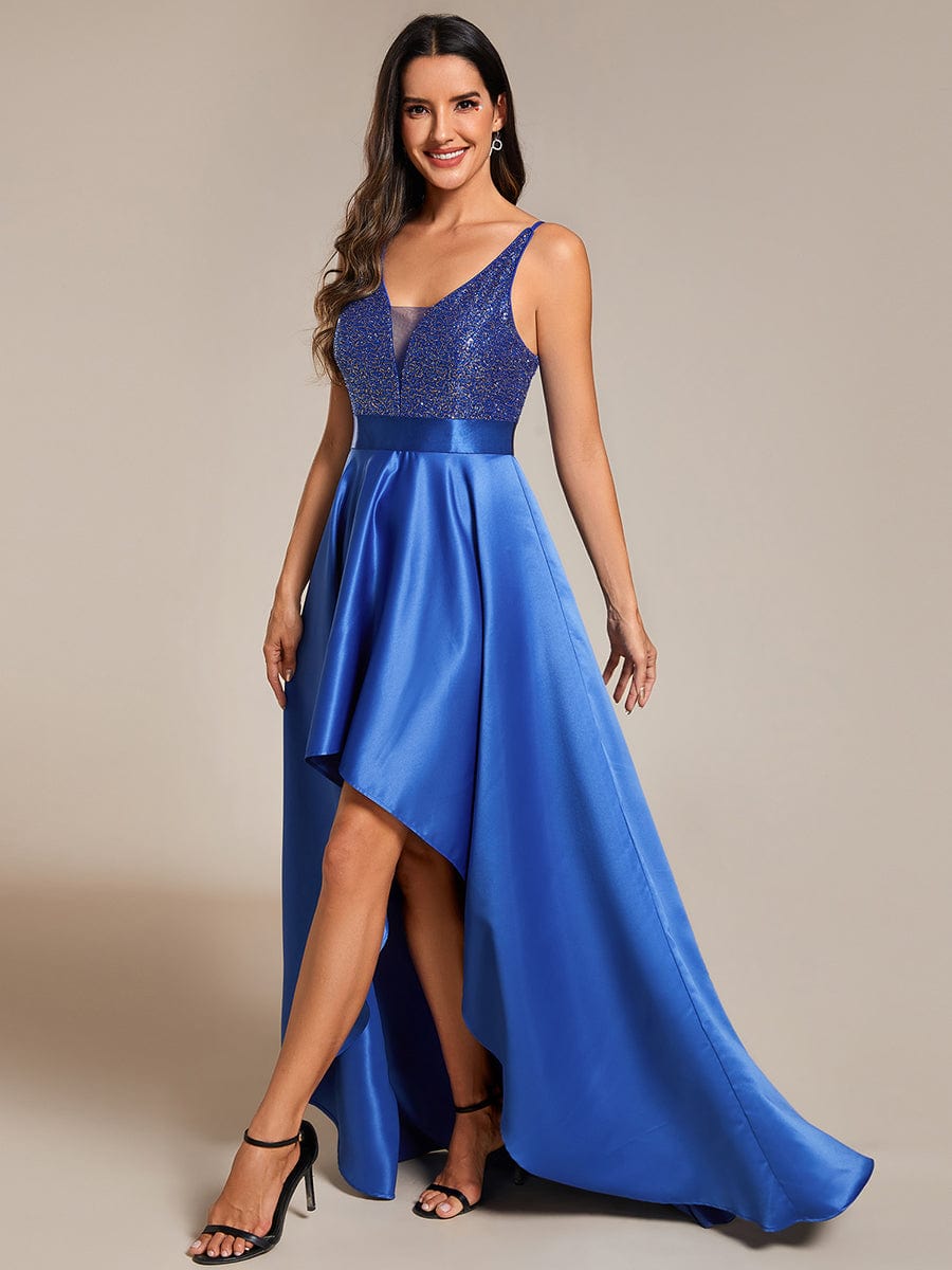 Sexy Backless Sparkly Prom Dresses for Women with Irregular Hem #color_Sapphire Blue