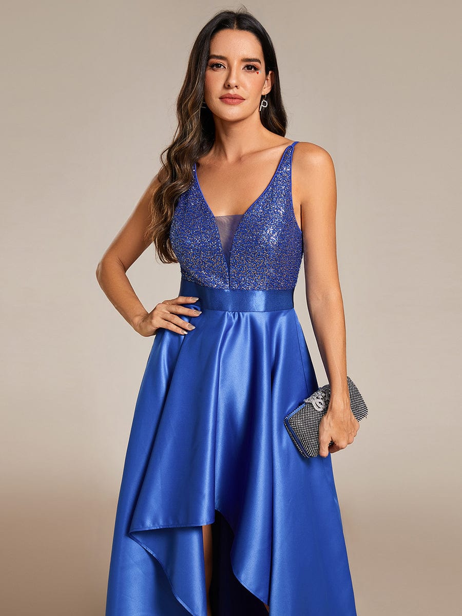 Sexy Backless Sparkly Prom Dresses for Women with Irregular Hem #color_Sapphire Blue