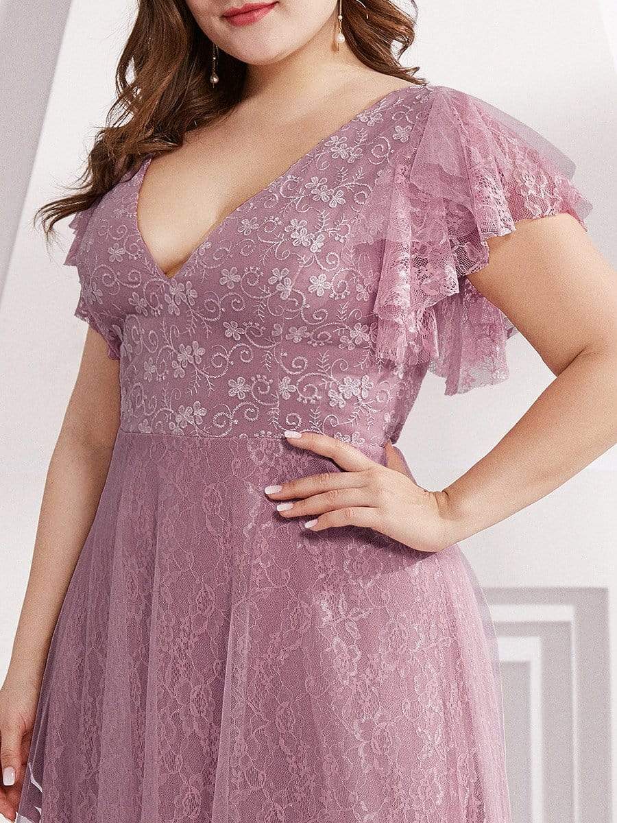 Maxi Long Plus Size Lace Evening Dresses with Ruffle Sleeves #color_Purple Orchid