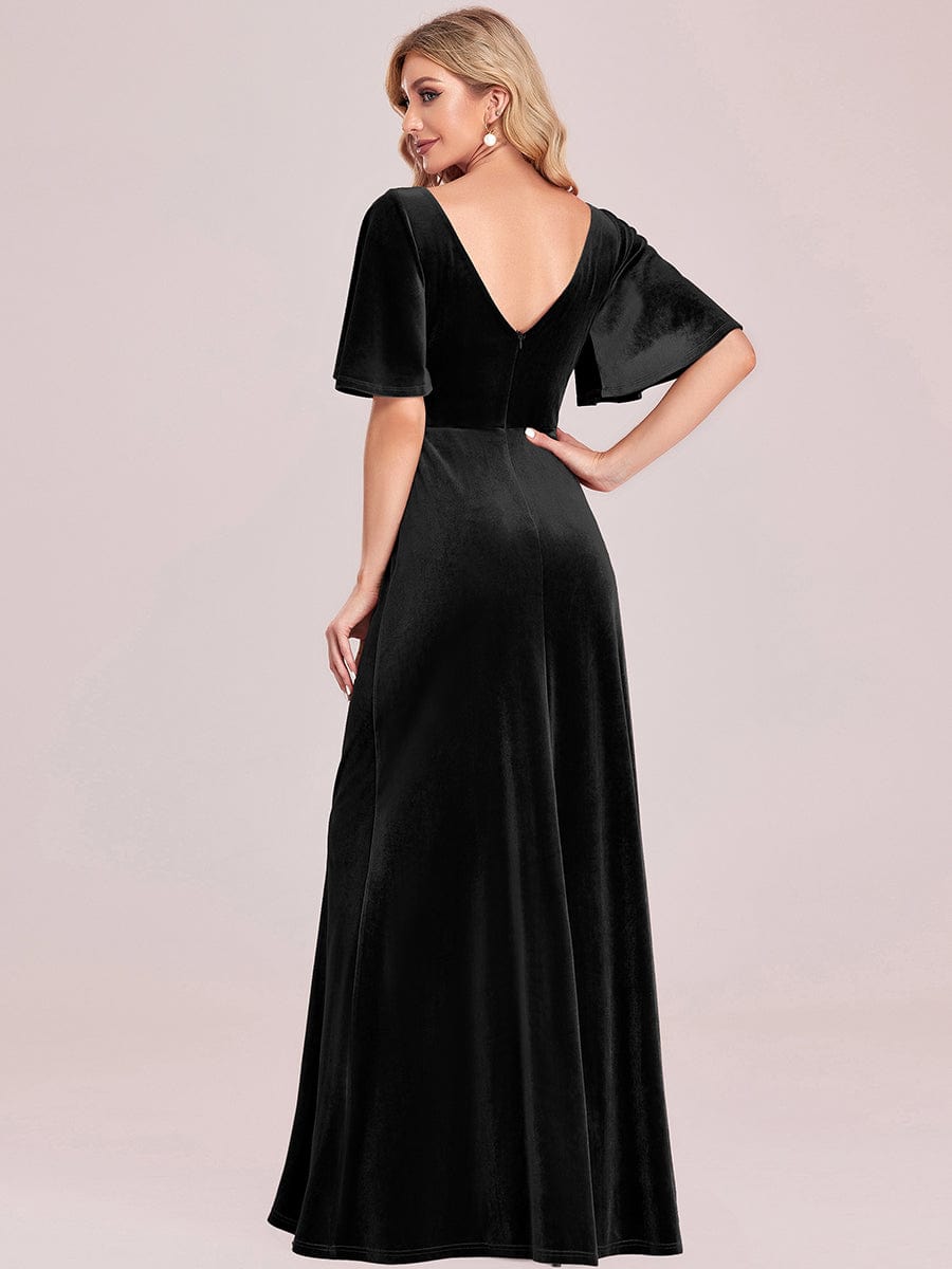 Custom Size Elegant Double V Neck Velvet Bridesmaid Dress #color_Black