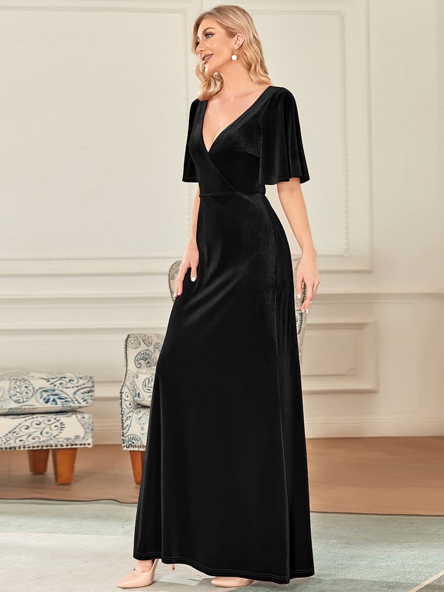 Vintage Plus Size Floor Length Velvet Evening Dress #color_Black