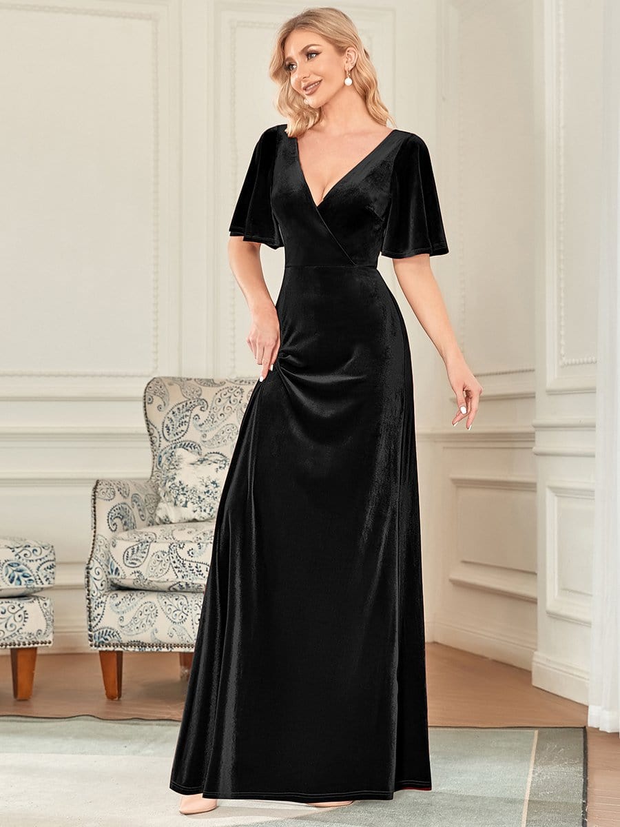 Vintage Plus Size Floor Length Velvet Evening Dress #color_Black