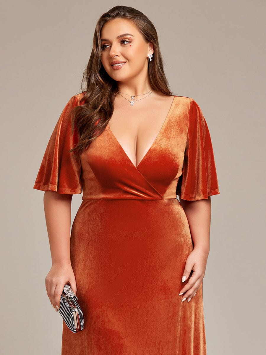 Vintage Plus Size Floor Length Velvet Evening Dress #color_Burnt Orange