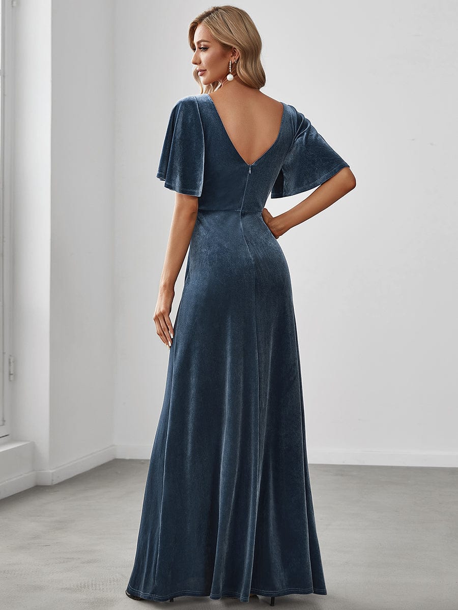 Vintage Plus Size Floor Length Velvet Evening Dress #color_Dusty Navy