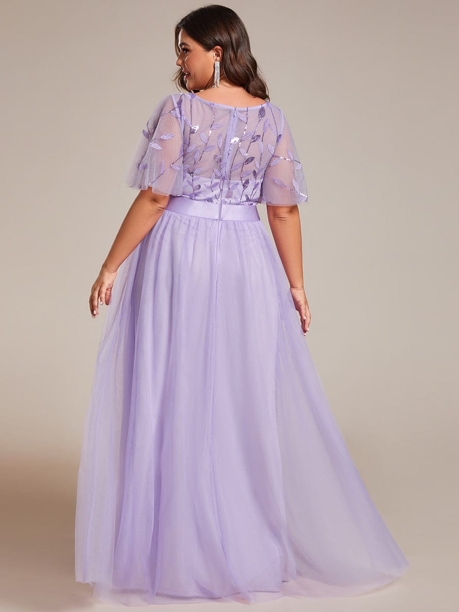 Plus Size Women's Embroidery Bridesmaid Dress with Short Sleeve #color_Lavender