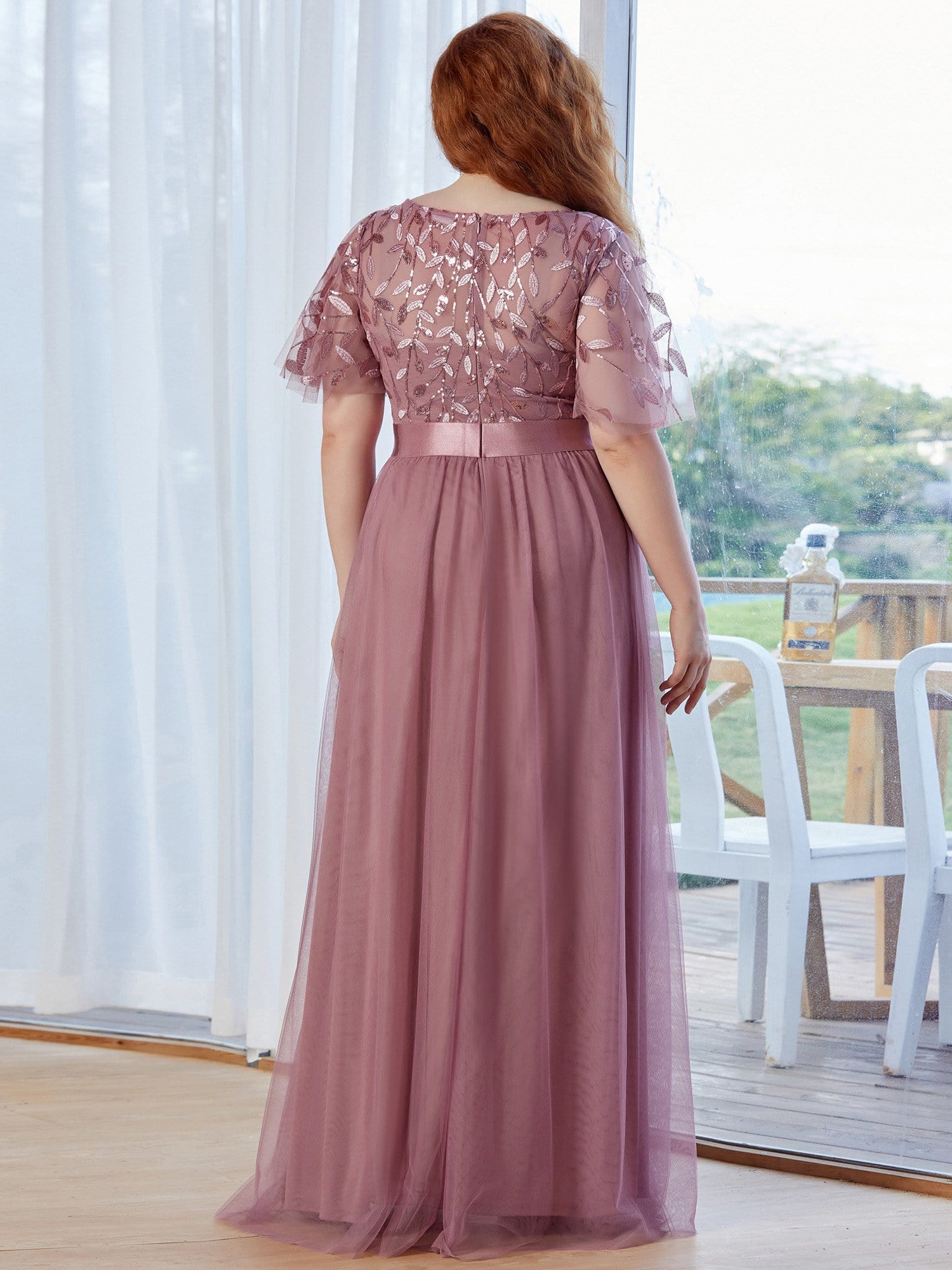 Plus Size Women's Embroidery Bridesmaid Dress with Short Sleeve #color_Purple Orchid