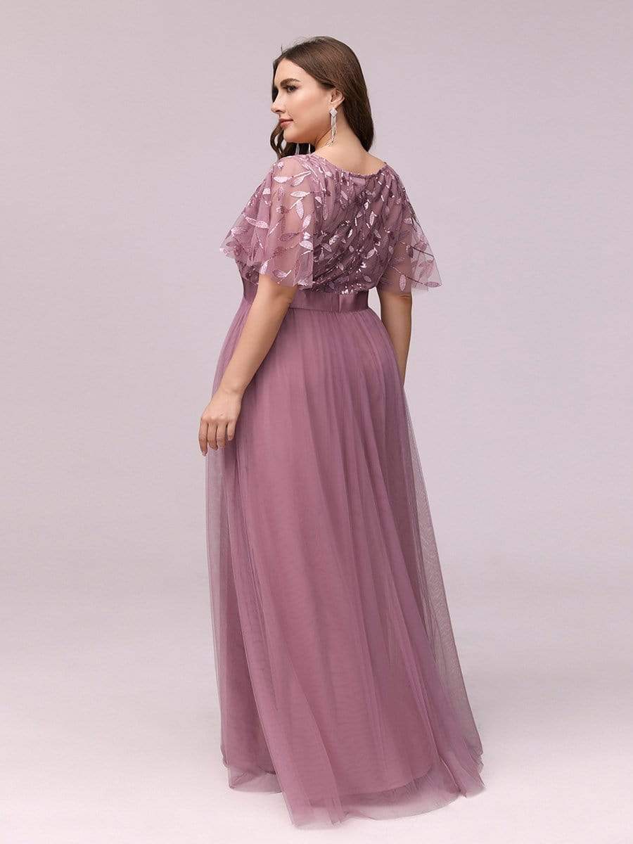 Plus Size Women's Embroidery Bridesmaid Dress with Short Sleeve #color_Purple Orchid