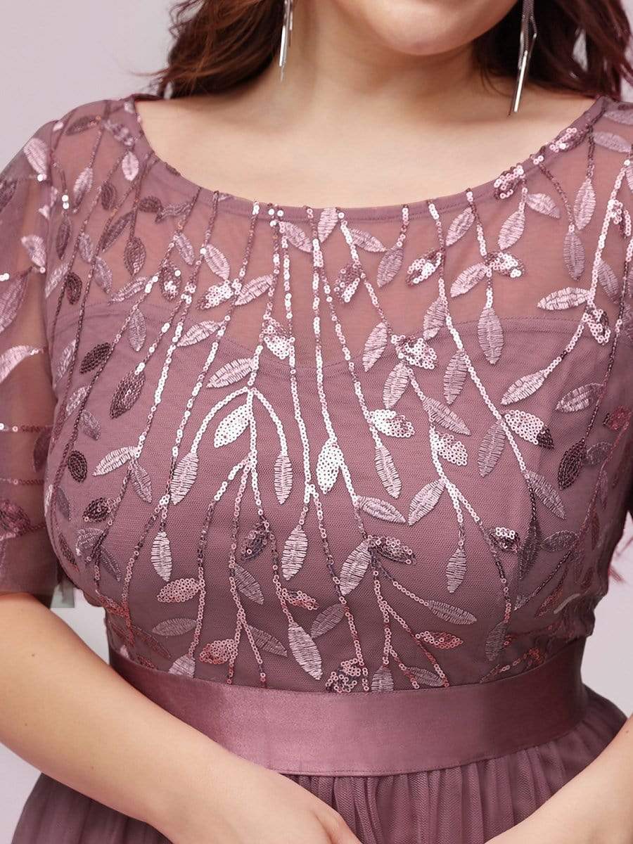 Plus Size Women's Embroidery Bridesmaid Dress with Short Sleeve #color_Purple Orchid