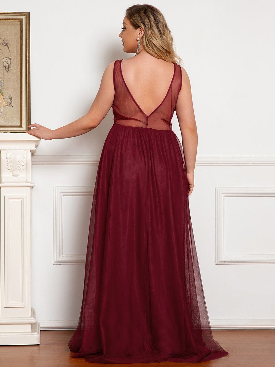 Women's A-Line V-Neck Floral Lace Appliques Bridesmaid Dress #color_Burgundy