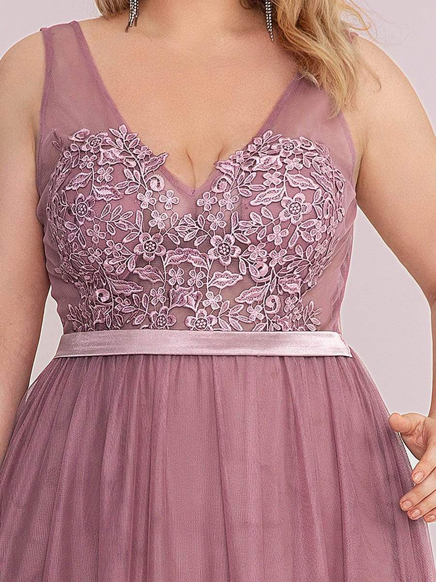 Plus Size Women's A-Line V-Neck Floral Lace Appliques Bridesmaid Dress #color_Purple Orchid