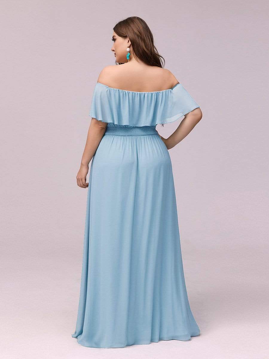 Women's Off-The-Shoulder Ruffle Thigh Split Plus Size Bridesmaid Dress #color_Sky Blue