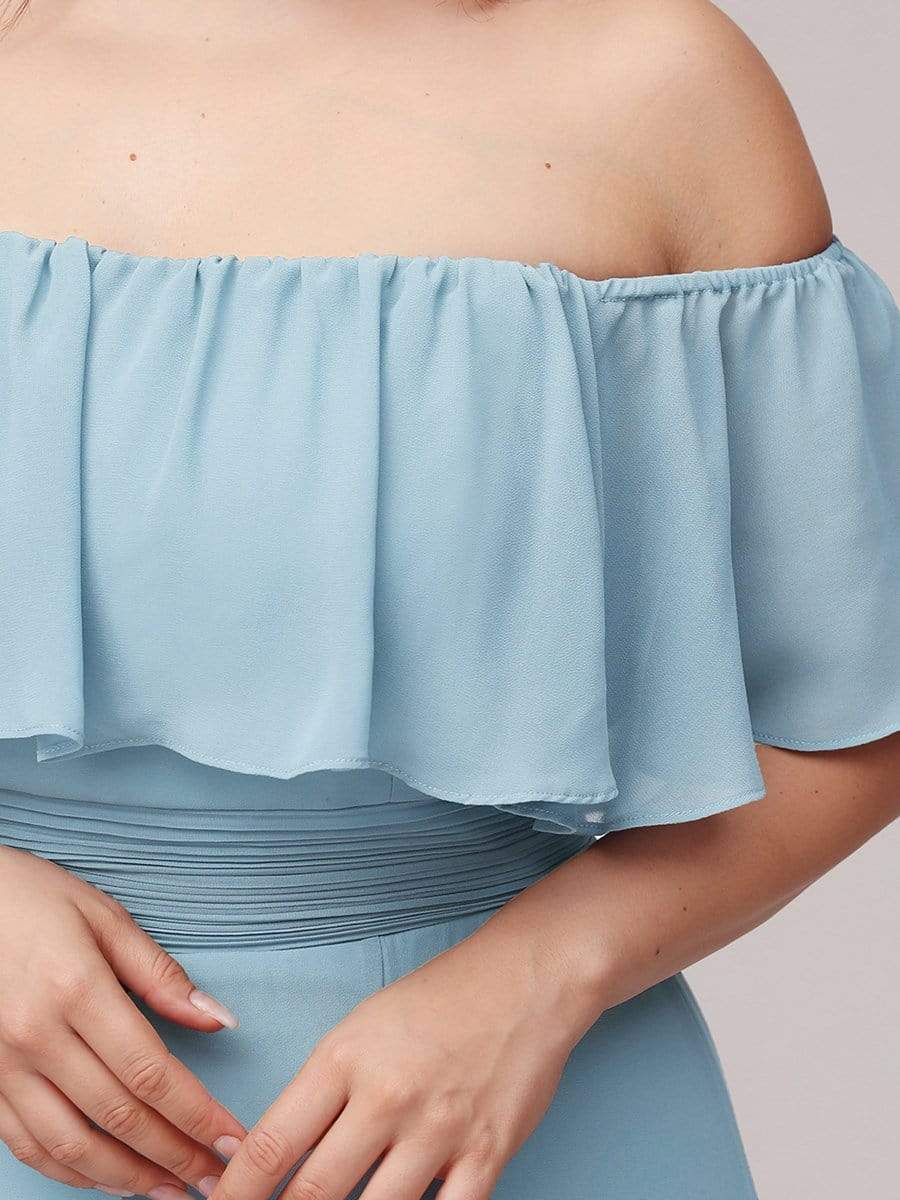 Women's Off-The-Shoulder Ruffle Thigh Split Plus Size Bridesmaid Dress #color_Sky Blue