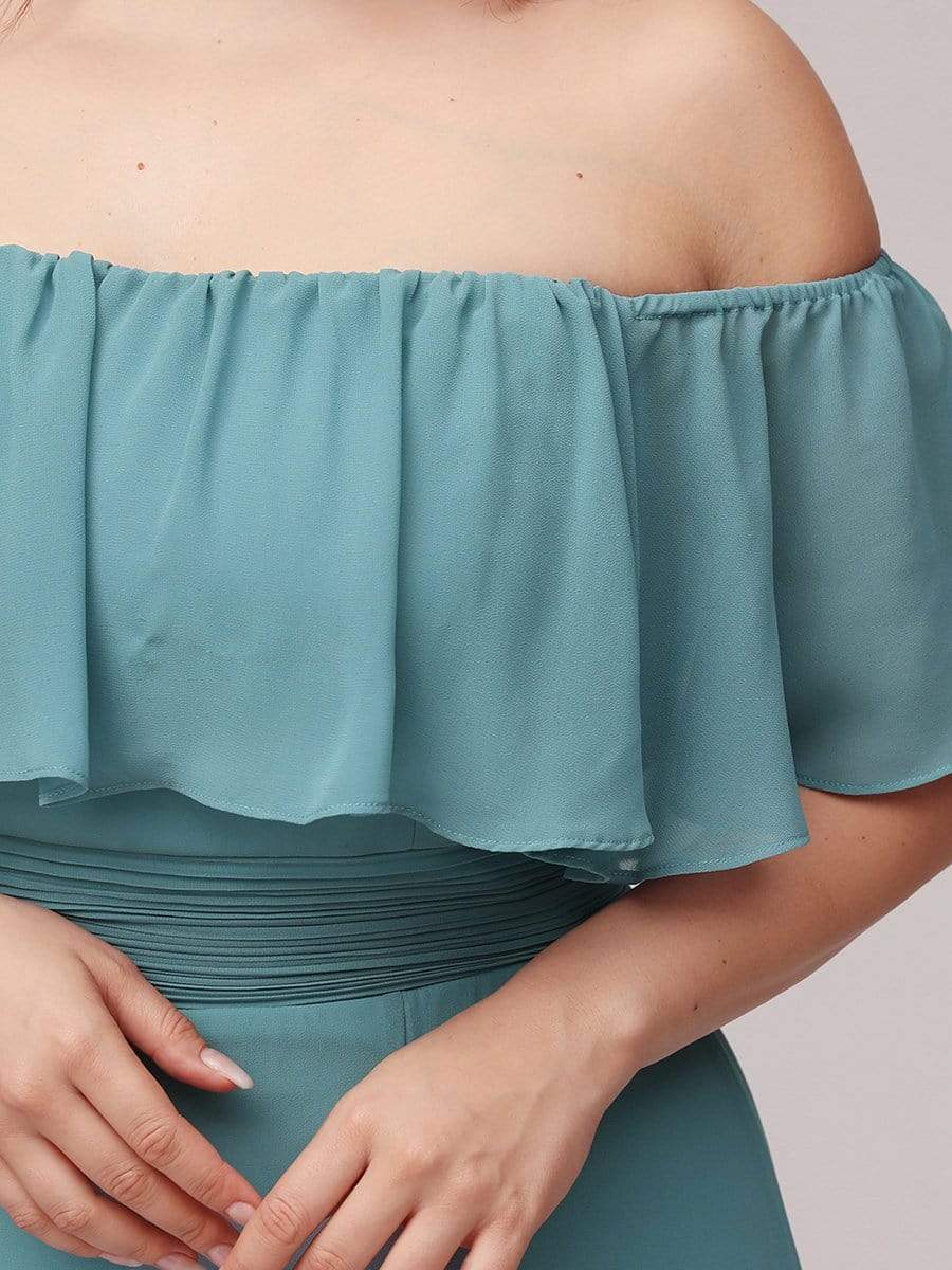 Women's Off-The-Shoulder Ruffle Thigh Split Plus Size Bridesmaid Dress #color_Light Teal