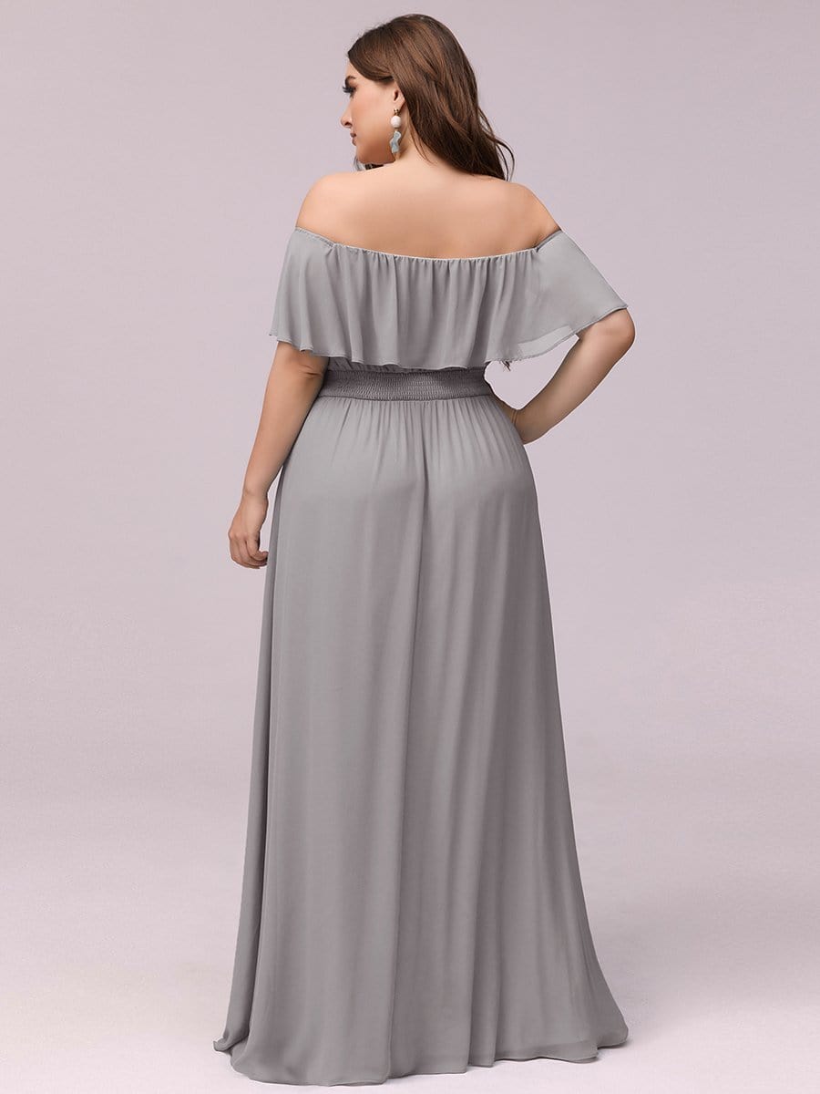 Women's Off-The-Shoulder Ruffle Thigh Split Plus Size Bridesmaid Dress #color_Grey