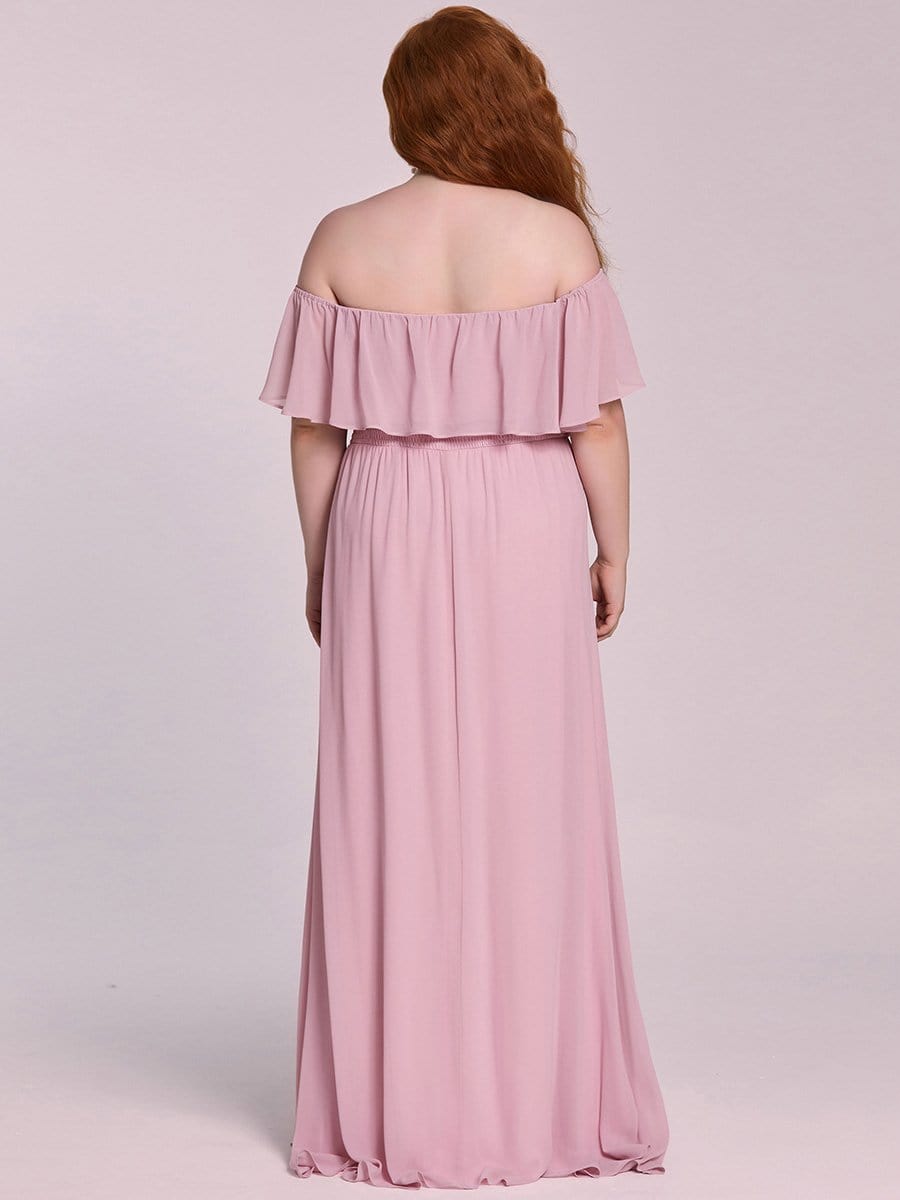 Women's Off-The-Shoulder Ruffle Thigh Split Plus Size Bridesmaid Dress #color_Mauve