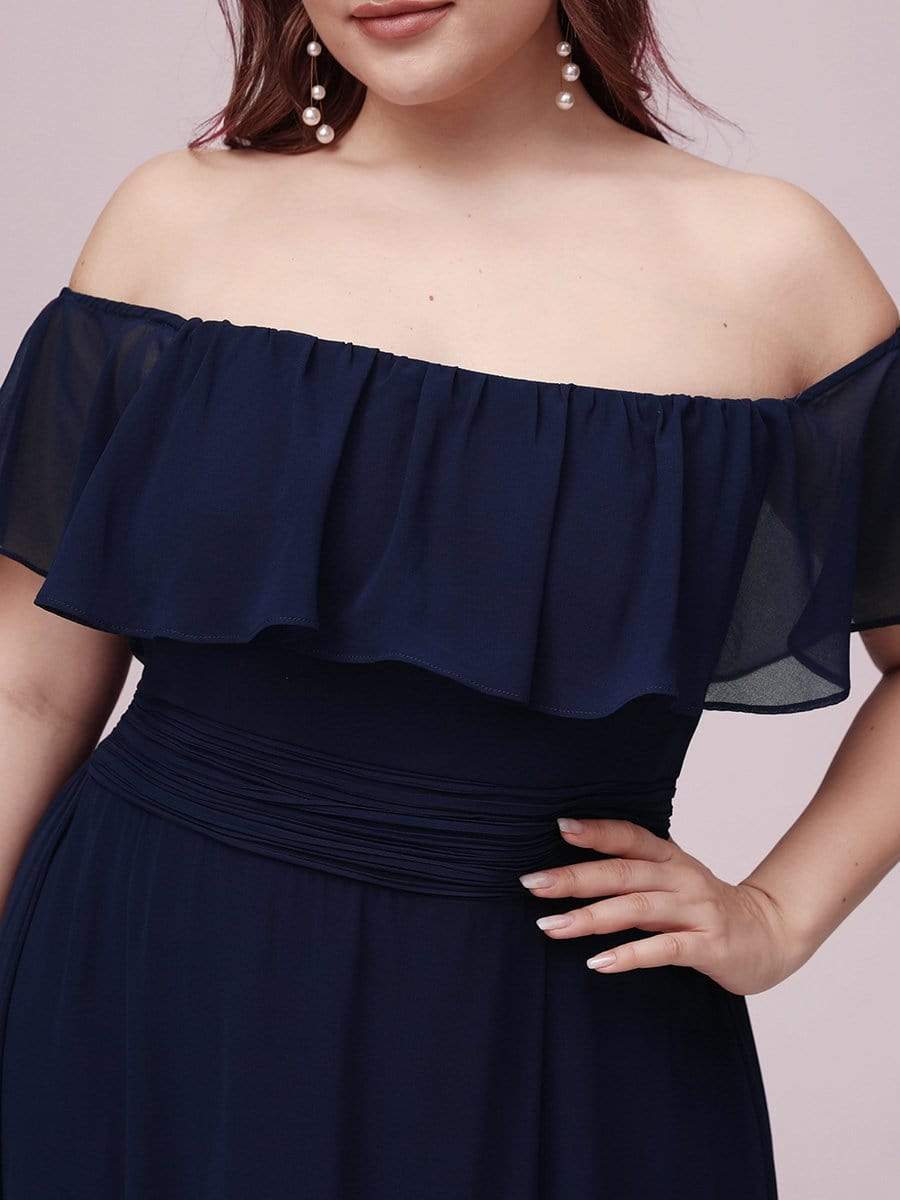 Women's Off-The-Shoulder Ruffle Thigh Split Plus Size Bridesmaid Dress #color_Navy Blue