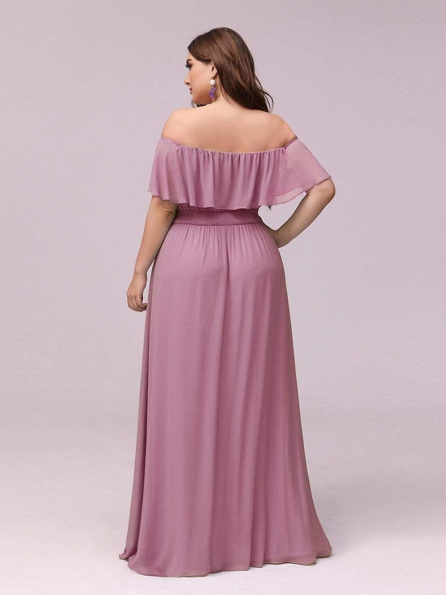 Women's Off-The-Shoulder Ruffle Thigh Split Plus Size Bridesmaid Dress #color_Purple Orchid