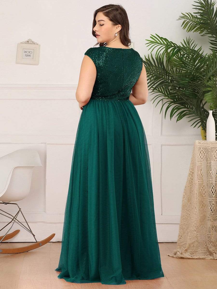 Sexy Deep V-neck Backless Tulle Maxi Evening Dresses #color_Dark Green