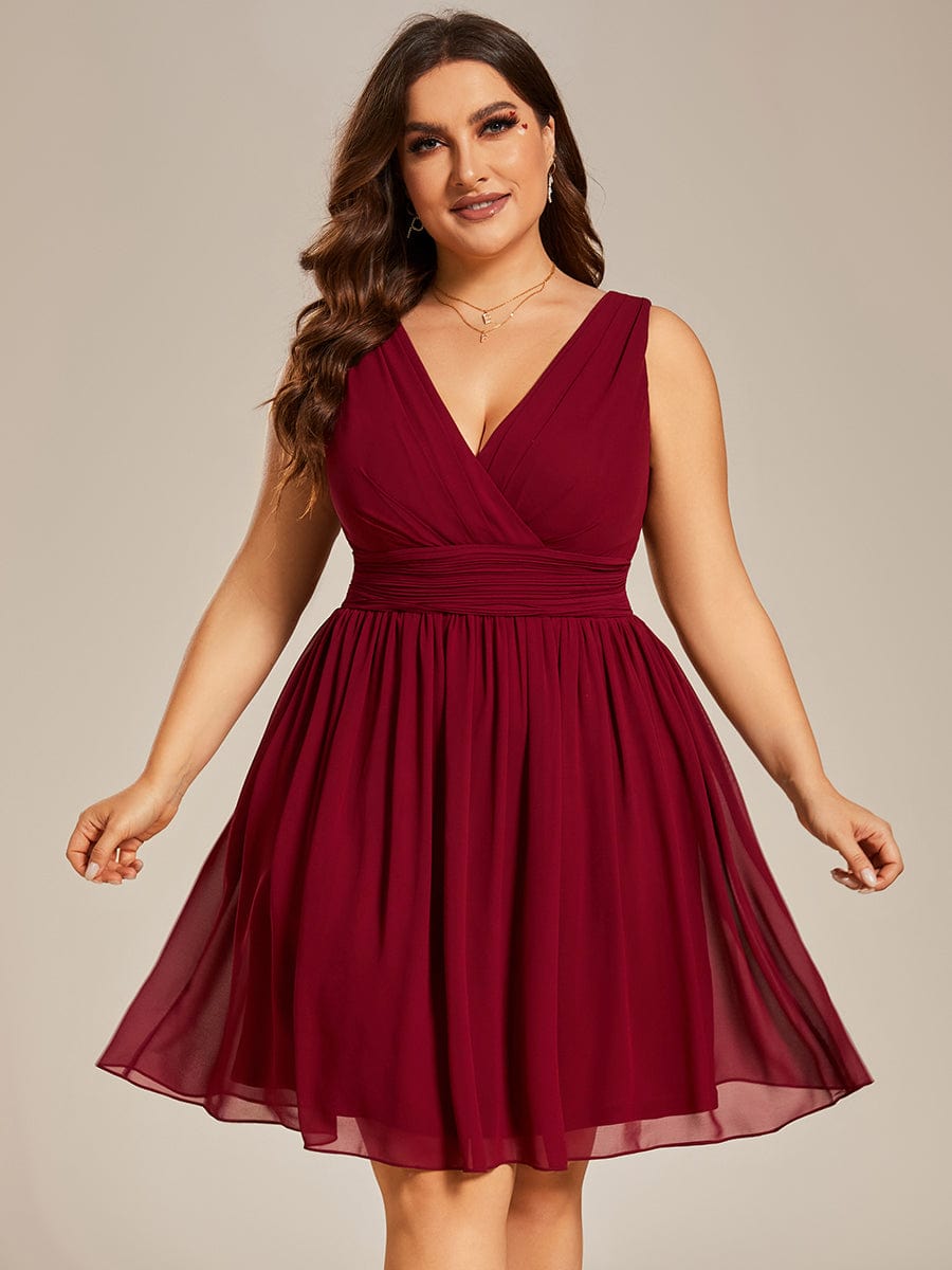 Knee-Length Chiffon Bridesmaid Dresses for Women with V-Neck #color_Burgundy