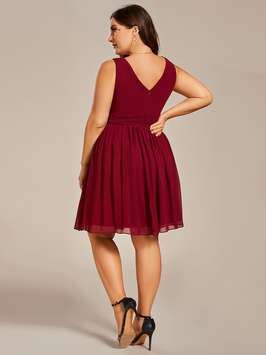 Knee-Length Chiffon Bridesmaid Dresses for Women with V-Neck #color_Burgundy